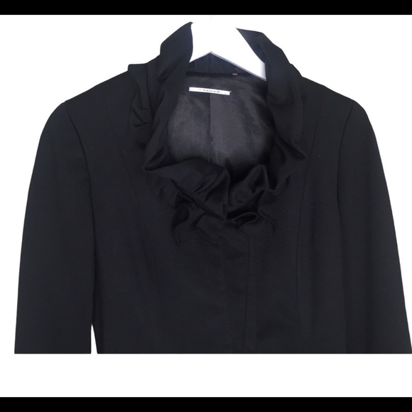TAHARI Zip Front Blazer Jacket With Shoulder Pads & Ruffle Detail Black Medium - Picture 3 of 8